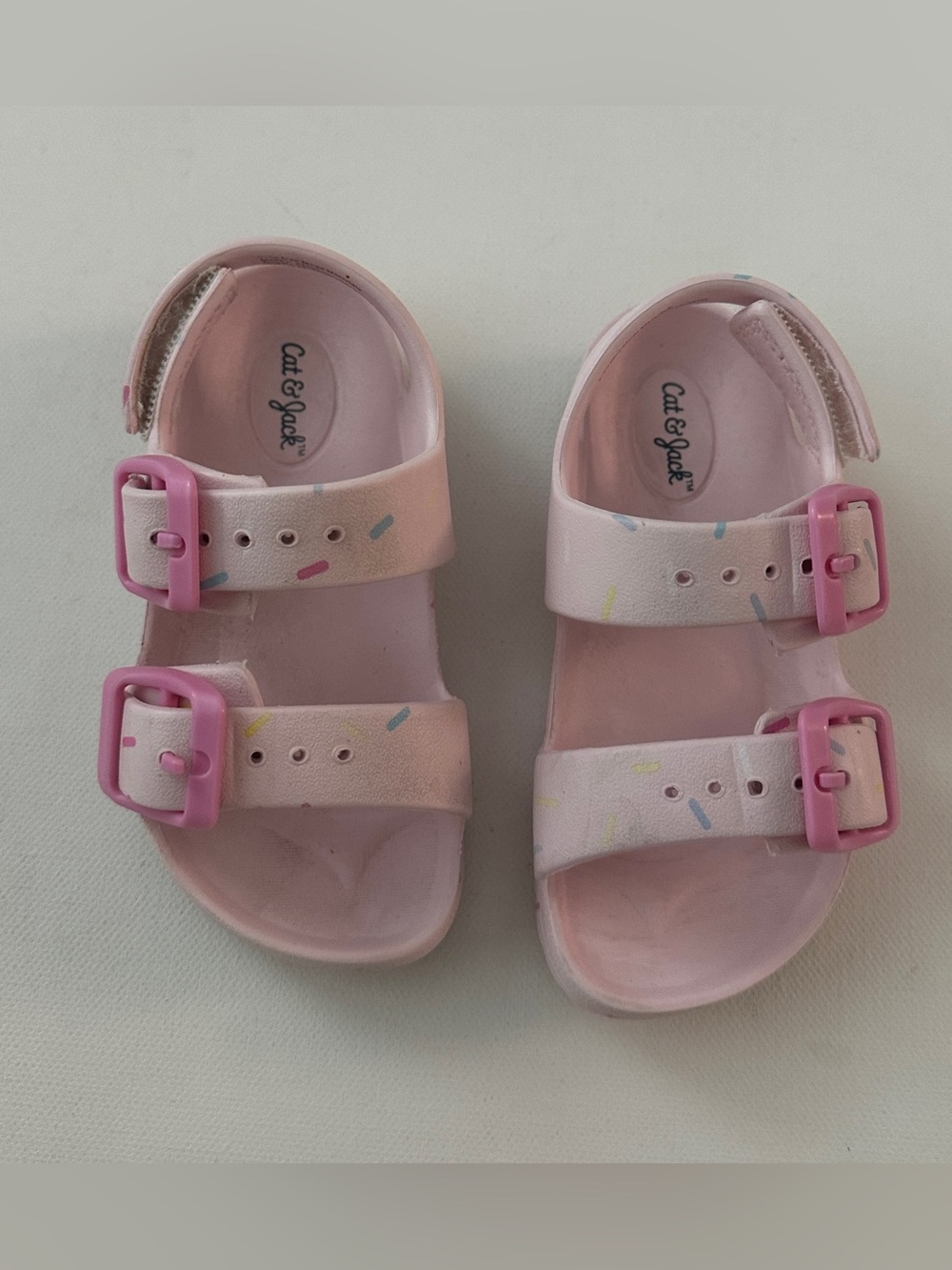 Cat & Jack baby girl’s Pink Double-Buckle Sandals with Sprinkle Accents. Size 7